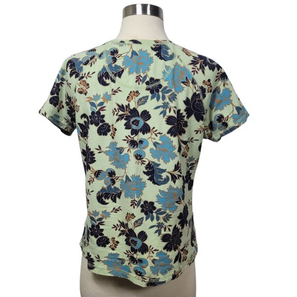 TeeCo Mint Green Floral Print Top Size Large Short Sleeve Cotton Stretch Tee - Picture 4 of 6